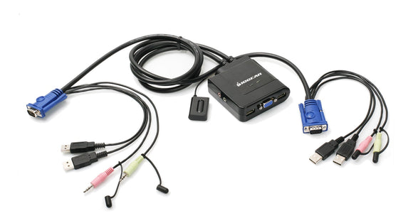 IOGEAR 2-Port USB VGA Cable KVM Switch with Cables, Remote, Audio and Mic, GCS72U