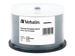 Verbatim 700MB 52x DataLifePlus White Thermal Hub Printable Recordable Disc CD-R, 50-Disc Spindle 94795