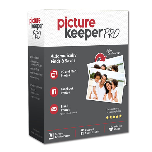 Smart USB Backup Drive 500GB - Picture Keeper PRO External Photo Video and File Backup Device for PC and MAC Laptops and Computers