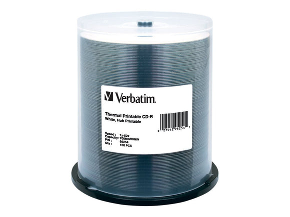 Verbatim CD-R 700MB 52X White Thermal Hub Printable Recordable Media Disc - 100pk Spindle