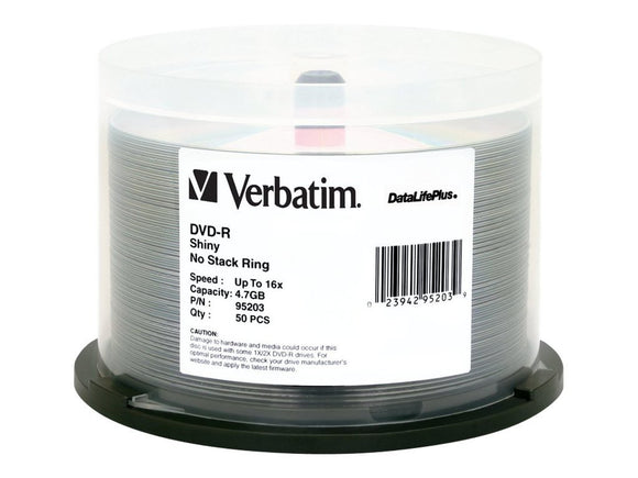 Verbatim DVD-R 4.7GB 16X DataLifePlus Shiny Silver Silk Screen Printable - 50pk Spindle