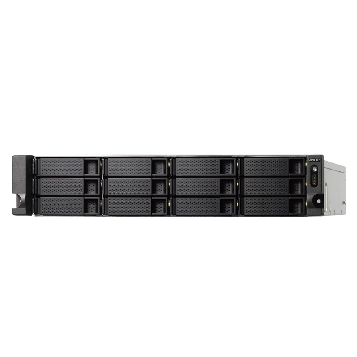QNAP TS-1263XU-4G-US 2U 12-Bay AMD 64bit x86-based NAS and iSCSI/IP-SAN, Quad Core 2.0GHz, 4GB RAM, 4 x 1GbE, 1 x 10GbE (10GBASE-T), Single PSU (not upgradeable)