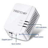 TRENDnet Powerline 1300 AV2 Adapter Kit, Includes 2 x TPL-422E Adapters, IEEE 1905.1 & IEEE 1901, Gigabit Port, Range Up to 300m (984 ft.), TPL-422E2K