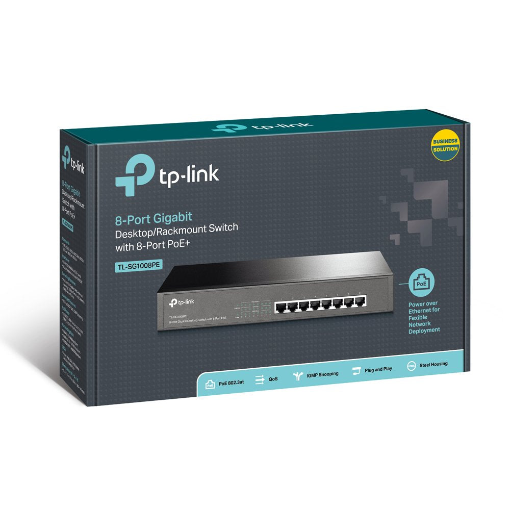 TP-Link TL-SG1008PE 8-Port Giagbit PoE Switch, 8 POE ports, IEEE 802.3at/af, Max Output 124W
