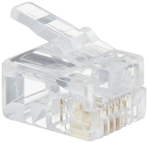 C2G 27562 RJ11 6x4 Modular Plug for Round Solid Cable Multipack (50 Pack) Clear