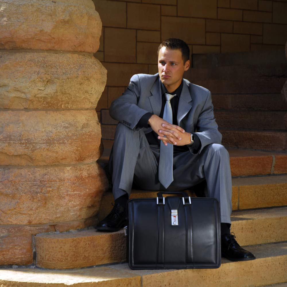McKlein 83345 USA Morgan 17" Leather Litigator Laptop Briefcase Black