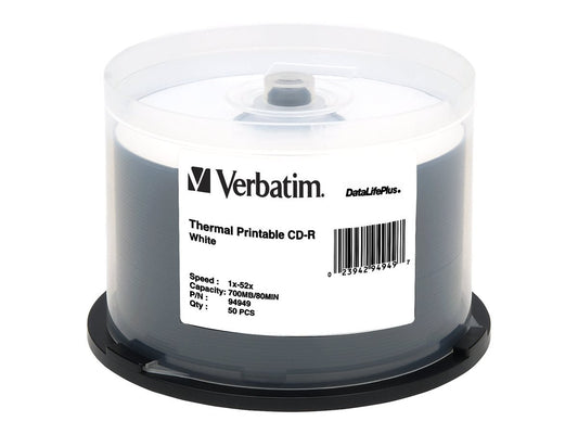 Verbatim 700MB 52x DataLifePlus White Thermal Printable Recordable Disc CD-R, 50-Disc Spindle 94949