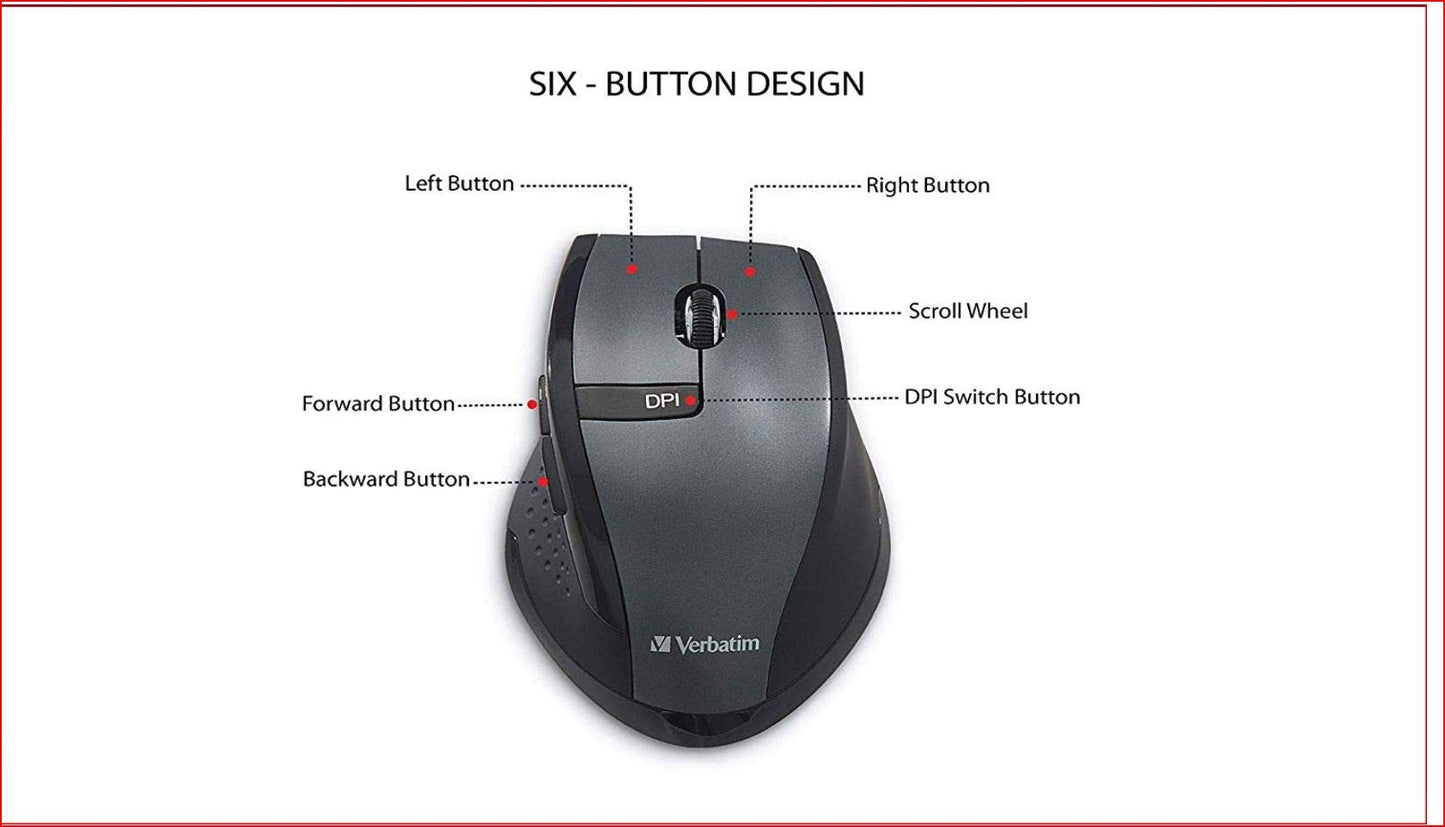 Verbatim Wireless Multimedia Keyboard and 6-Button Mouse Combo - 2.4GHz with Nano Receiver - Mac & PC Compatible - Black