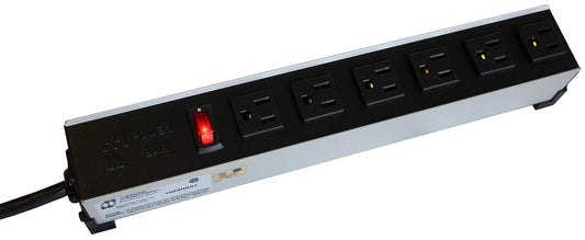 HAMMOND 15A H.D. 8 Outlet Strip w/ switch, 15 ft. cord - Outlets Front - Black