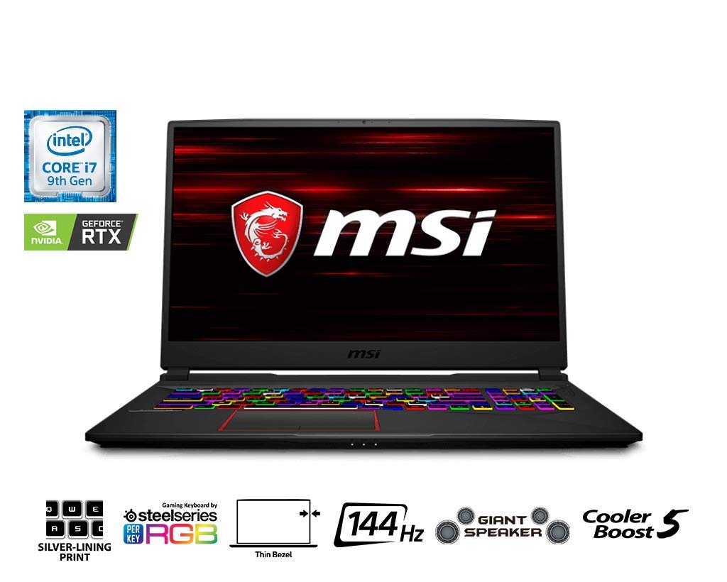 MSI GE75 9SF-424CA Raider 17.3" 144Hz 3ms Gaming Laptop Intel Core i7-9750H RTX2070 16GB 512GB NVMe SSD + 1TB Win10 VR Ready, Aluminum Black