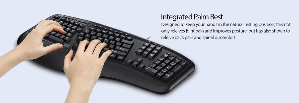 Adesso AKB-150EB - 3-Color Illuminated Backlit Large Print Ergonomic Keyboard, Wired, Multimedia Hotkeys, Split Keys Design, Built-in Palm Rest for Comfort - Compatible for PC & Windows XP/7/8/10