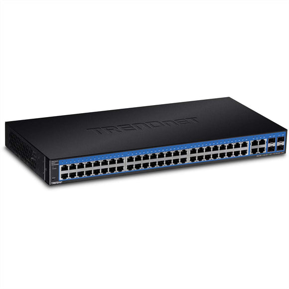 TRENDnet 52-Port Gigabit Web Smart Switch, 48 Gigabit RJ-45 Ports, 4 Shared Gigabit Ports (RJ-45 or SFP), VLAN, QoS, LACP, IPv6, Lifetime Protection, TEG-524WS