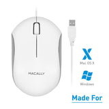 Macally USB Wired Computer Mouse - 3 Button, Scroll Wheel, 5 Foot Long Cord, Windows PC Compatible, Apple MacBook Pro/Air, iMac, Mac Mini, Laptops - White (QMOUSE)