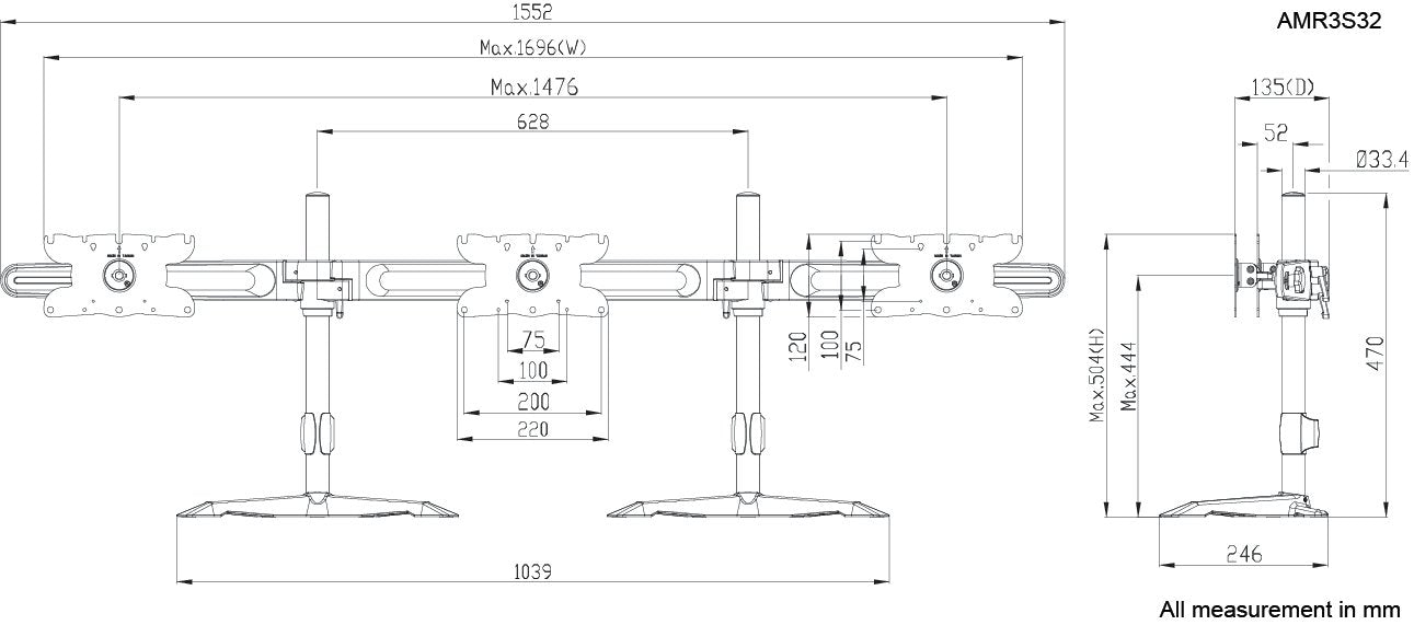 Amer AMR3S32 - Stand - for 3 LCD Displays
