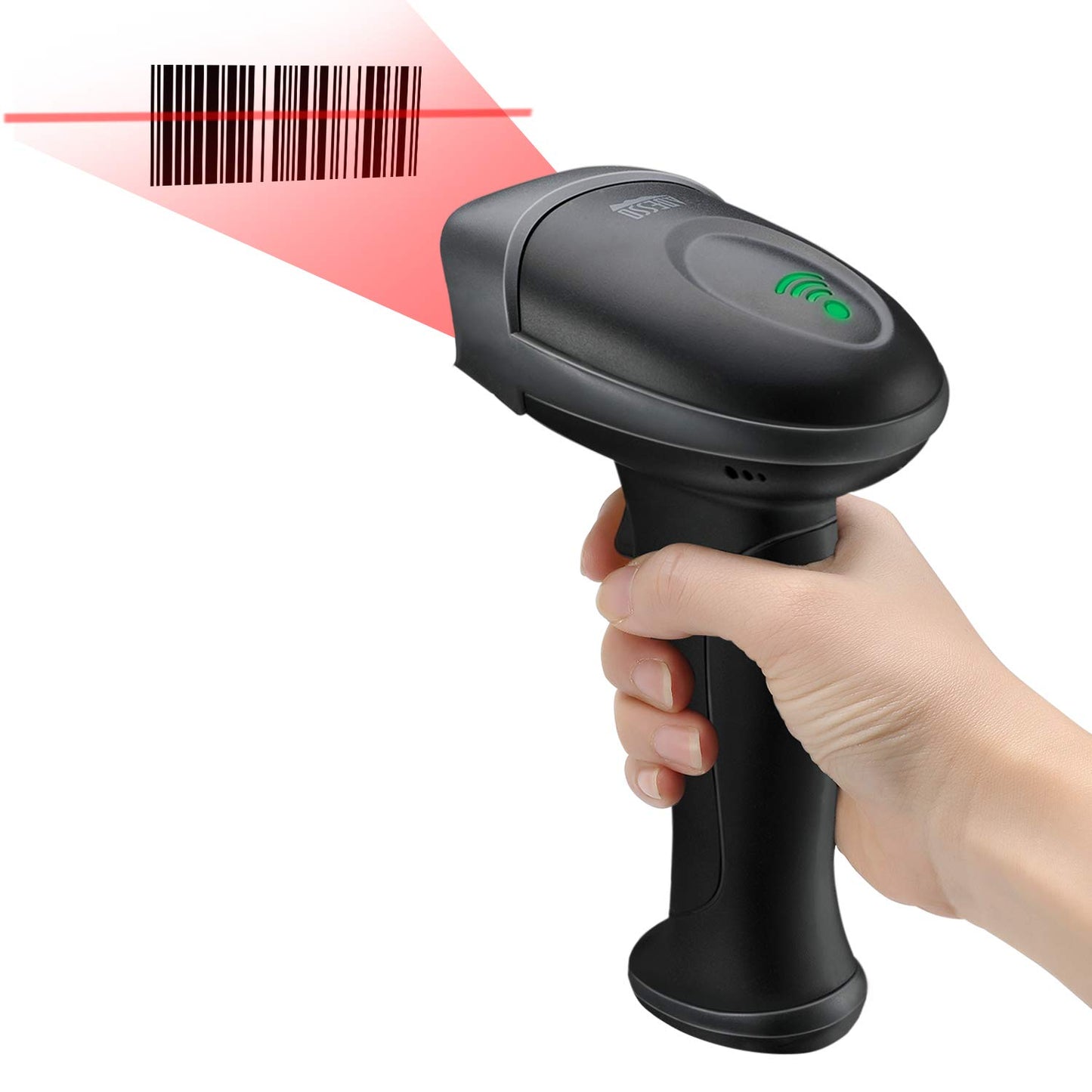 NuScan 2500CR - Commercial Wireless 1d Barcode Scanner with Charging Cradle, Antimicrobial, CCD Sensor, with USB for POS