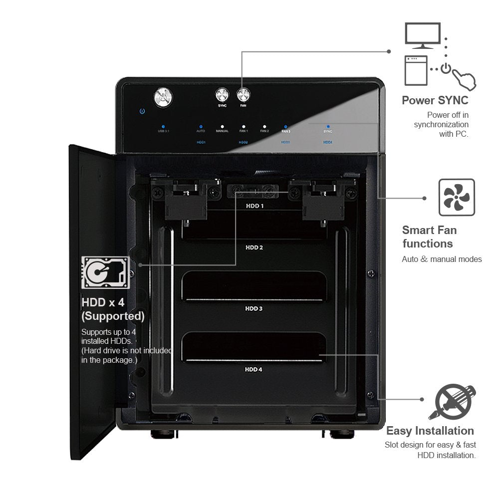 Mediasonic USB 3.1 4 Bay 3.5" SATA Hard Drive Enclosure - USB 3.1 Gen 2 10Gbps Type C/USB-C (HF7-SU31C)