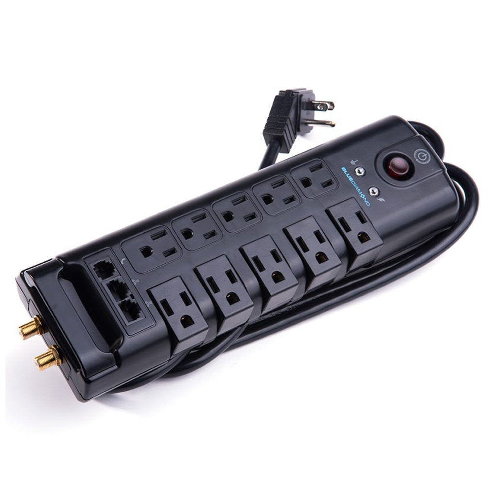 BlueDiamond 10 Rotating Outlets Surge Protector Pivot Bar - 2,880 Joules - 10 FT Cord with Flat Offset Plug and Cable Management - Heavy Duty Universal Extension Strip for Superior Protection
