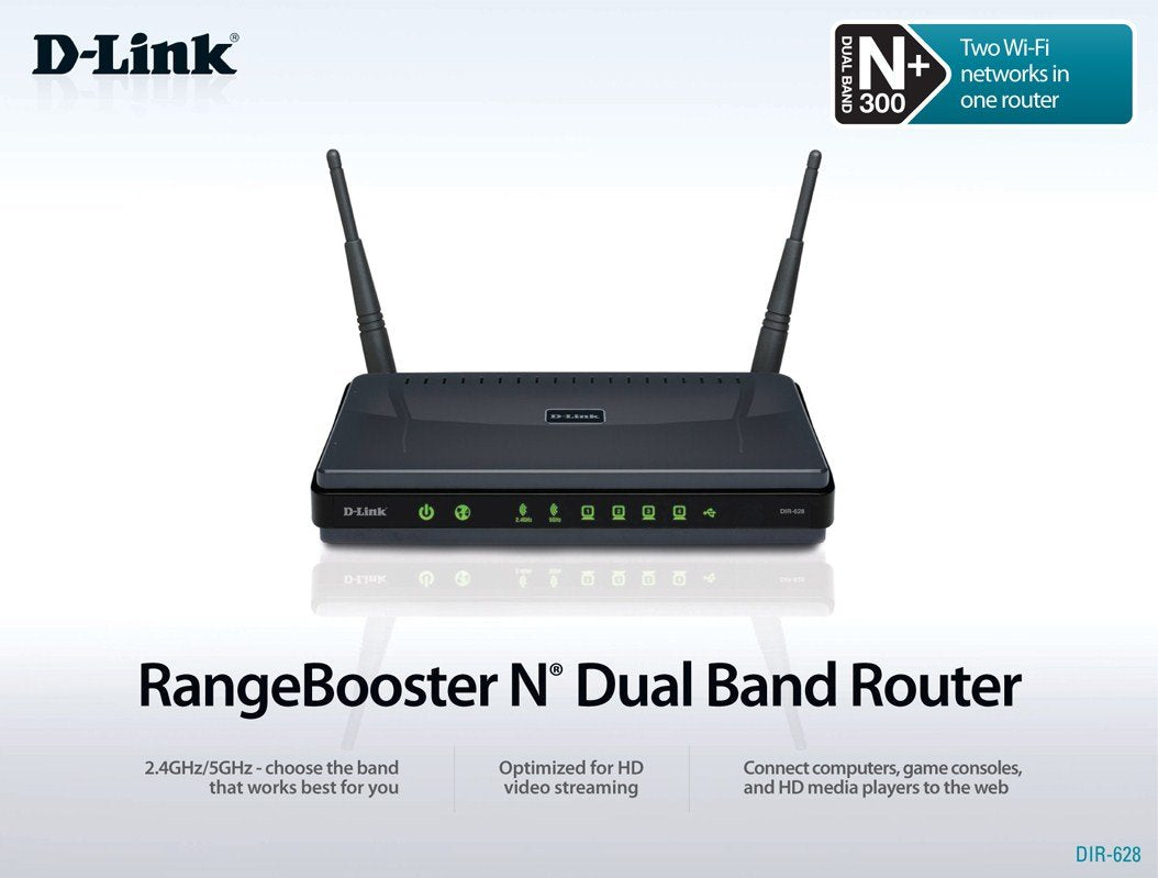 D-Link DIR-628 RangeBooster N Dual Band Router with 4-Port 10/100 Switch 2 Antennas and Dual Band Draft 802.11n