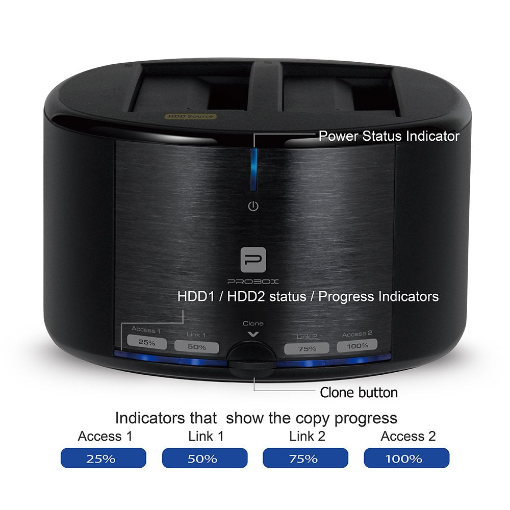 Mediasonic USB 3.0 2 Bay 2.5" / 3.5" SATA SSD / Hard Drive Docking Station w/ Clone Function Support SATA 3 / UASP (HUD1-SU3)