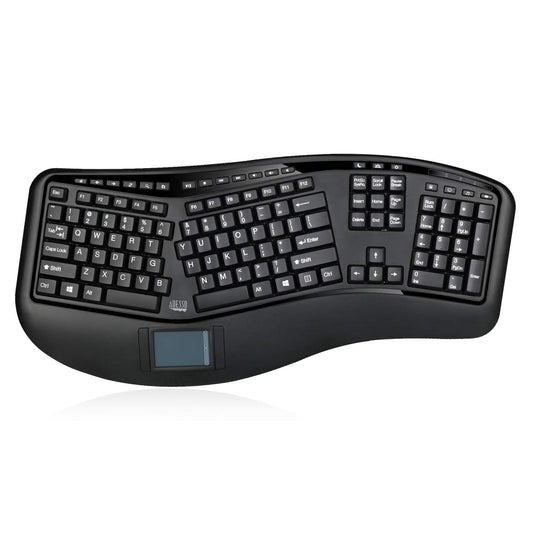 Adesso WKB-4500UB - Wireless Ergonomic Desktop Touchpad Keyboard, Split Keys Design, Palm Rest, Media Control Hotkeys, Long Battery Life - Compatible for Laptop/Desktop/PC/Windows XP/7/8/10