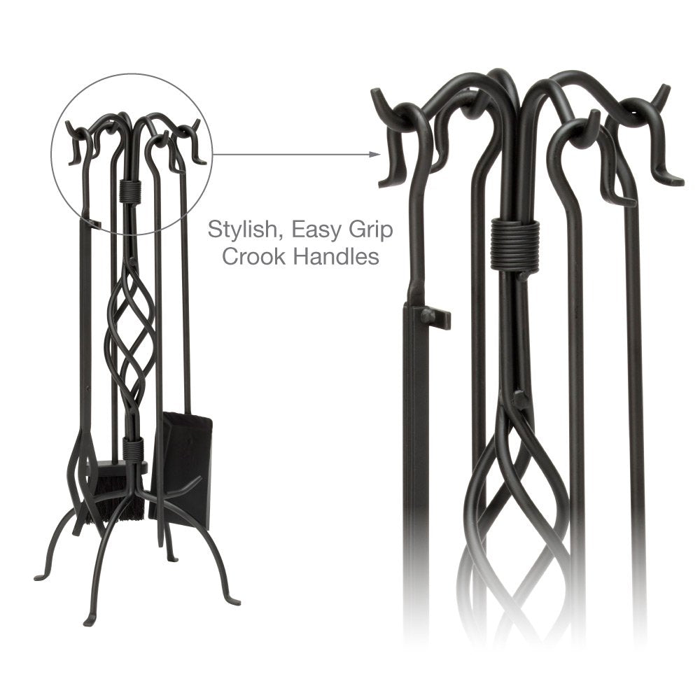 Uniflame 5-Piece Black Wrought Iron Fireset with Center Weave