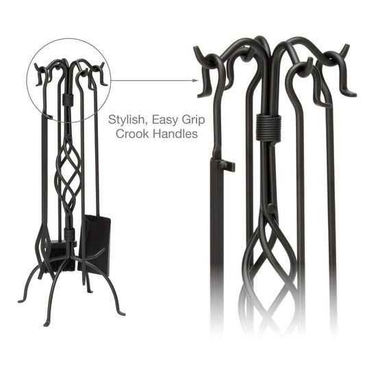 Uniflame 5-Piece Black Wrought Iron Fireset with Center Weave