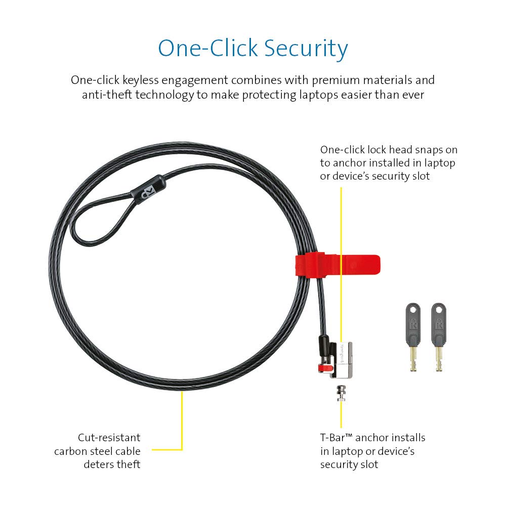 Kensington 8589664637 Clicksafe Keyed Laptop Lock, Retail Packaging
