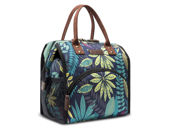 Hisen Waterproof Cooling Insulated Lunch Bag-Black (Plant Pattern)