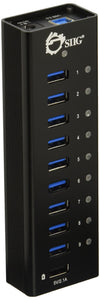 SIIG 10 Port USB Hub with 9 USB 3.0 Data Ports and 1 Charging Port, 12V/5A Power Adapter, for Tablets, Smartphones, Hard Disk