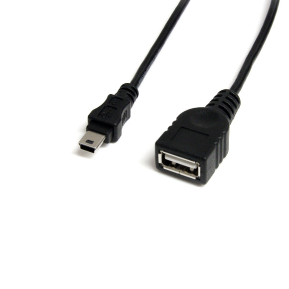 StarTech.com 1 ft Mini USB 2.0 Cable - USB A to Mini B F/M - USB Cable - USB (F) to Mini-USB Type B (M) - USB 2.0-1 ft - Black - USBMUSBFM1