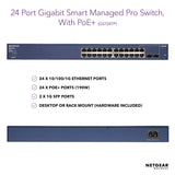 NETGEAR 24-Port Gigabit Ethernet Smart Managed Pro PoE Switch (GS724TP) - with 24 x PoE+ @ 190W, 2 x 1G SFP, Desktop/Rackmount, and ProSAFE Limited Lifetime Protection