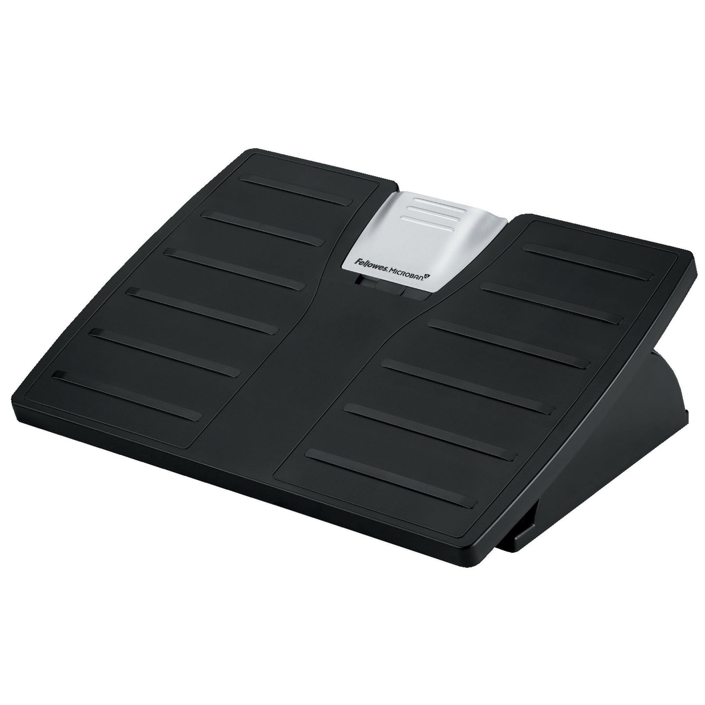 FELLOWES 8035001 Adjustable Locking Footrest w/Microban, 17 1/2 x 13 1/8 x 5 5/8, Black/Silver