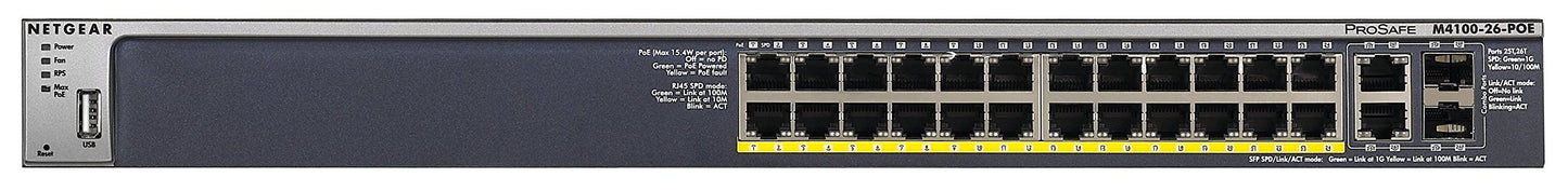 NETGEAR ProSAFE M4100-26-POE + 24-Port Fast Ethernet Managed Switch (FSM7226P-100NES)