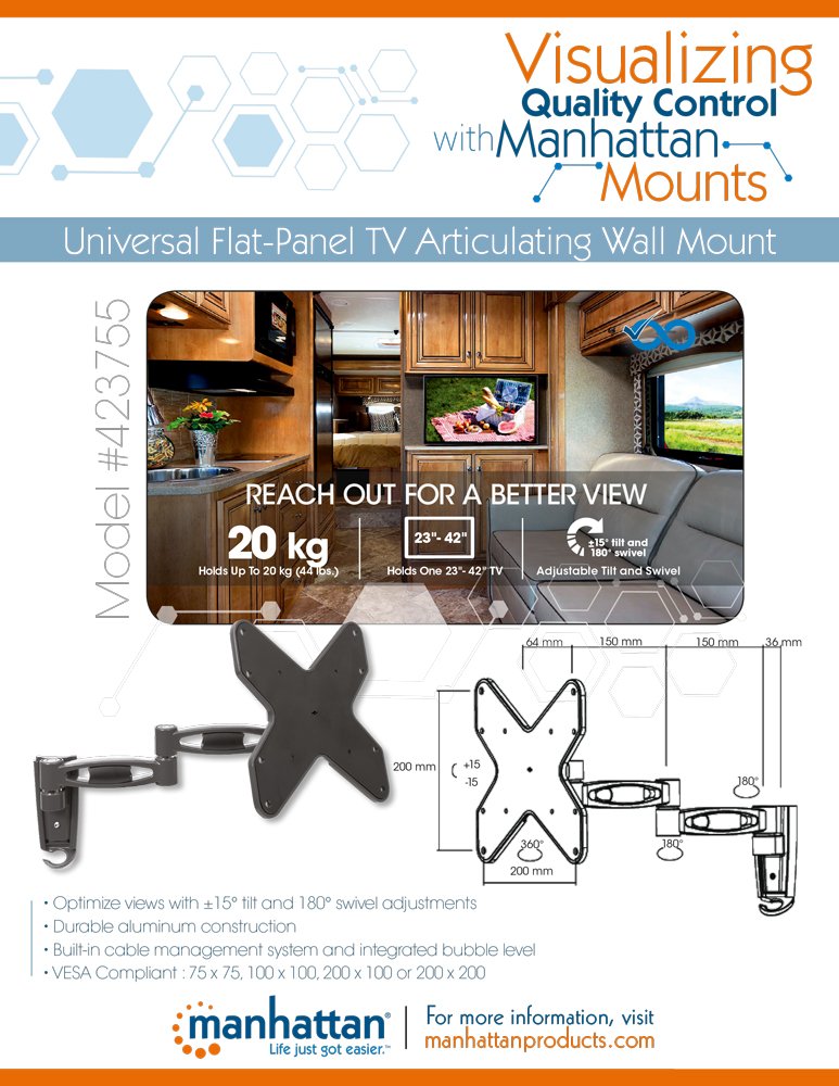 ICI423755 - MANHATTAN 423755 23-42 Universal Dual-Arm Articulating Flat Panel Mount