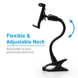 Macally Flexible Gooseneck Tablet Holder, Clamp Mount Stand with Lazy Arm Phone Holder Clip, Black