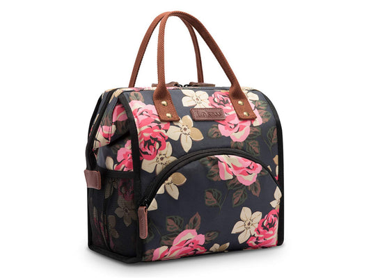 Hisen Waterproof Cooling Insulated Lunch Bag-Black (Flower)