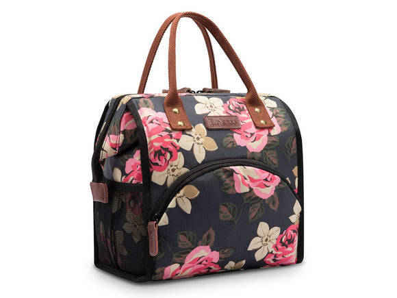 Hisen Waterproof Cooling Insulated Lunch Bag-Black (Flower)