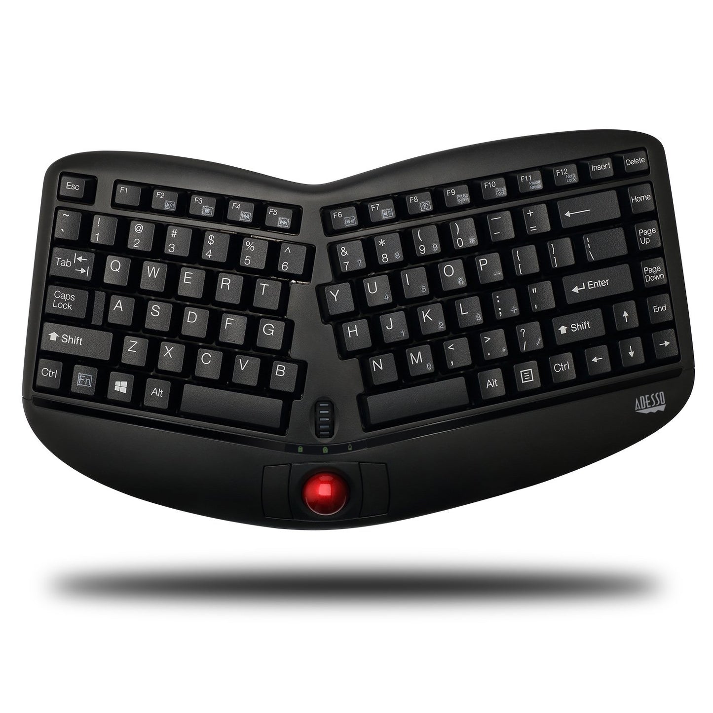Adesso WKB-3150UB - Wireless Ergonomic Keyboard with Built-in Removable Trackball and Scroll Wheel, Split Key, Long Battery Life, Small and Portable -Compatible for Laptop/Desktop/PC/Windows XP/7/8/10