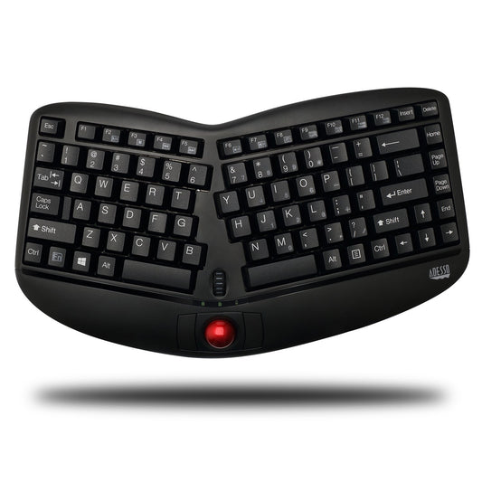Adesso WKB-3150UB - Wireless Ergonomic Keyboard with Built-in Removable Trackball and Scroll Wheel, Split Key, Long Battery Life, Small and Portable -Compatible for Laptop/Desktop/PC/Windows XP/7/8/10