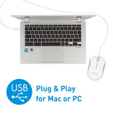 Macally USB Wired Computer Mouse - 3 Button, Scroll Wheel, 5 Foot Long Cord, Windows PC Compatible, Apple MacBook Pro/Air, iMac, Mac Mini, Laptops - White (QMOUSE)