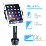 Macally 2-in-1 Heavy-Duty Car Cup Holder Mount - Works with Tablets and Phones - Apple Ipad Pro 10.5 9.7 Air Mini, Samsung Galaxy Tab, iPhone Xs Max XR X Any Mobile Device Up to 8" Wide (MCUPPRO)