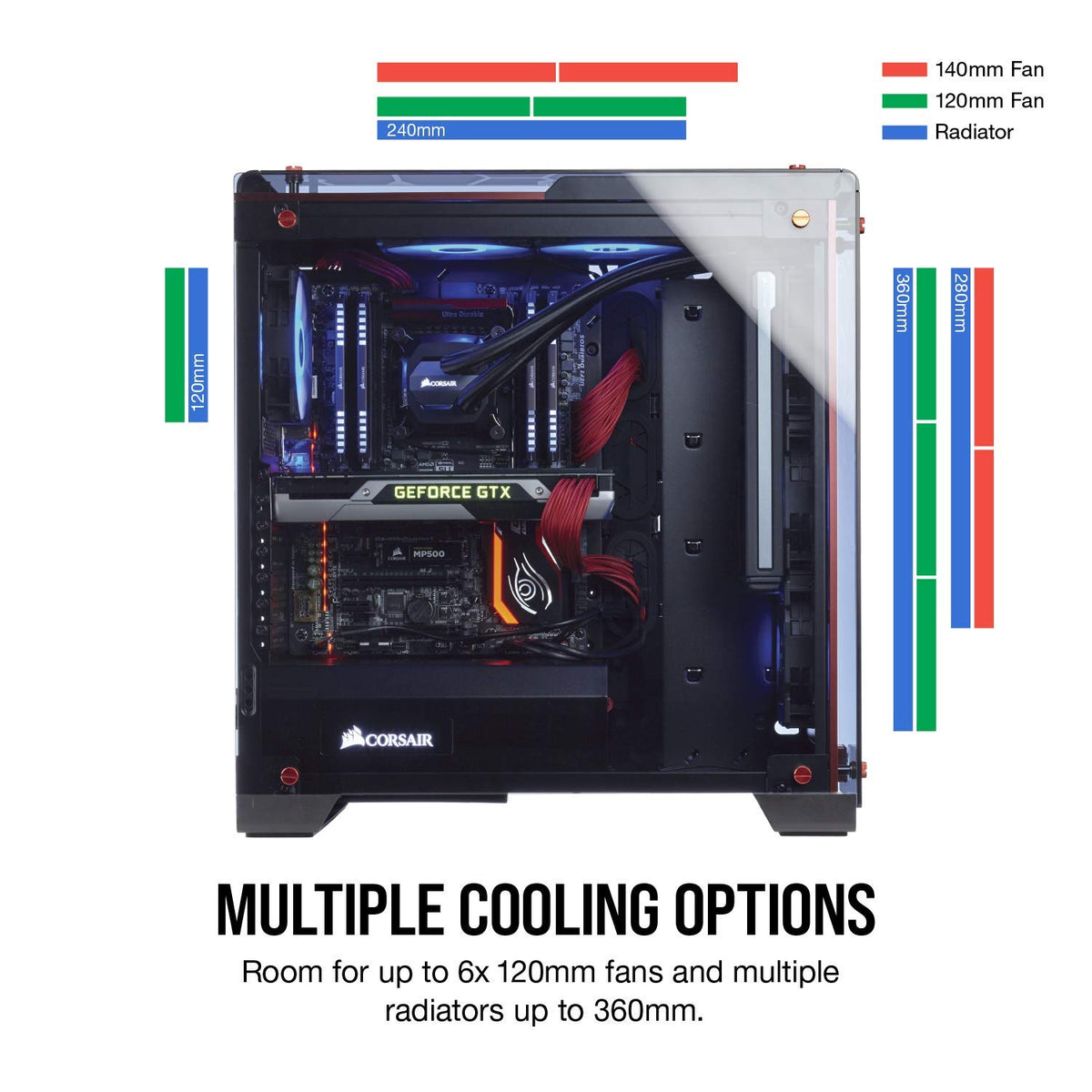 CORSAIR CRYSTAL 570X RGB Mid-Tower Case, 3 RGB Fans, Tempered Glass - Red