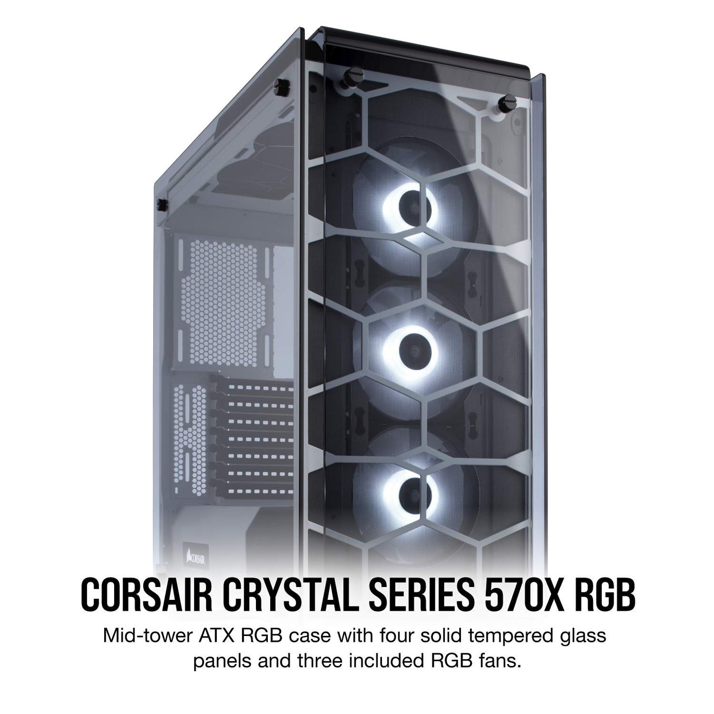 CORSAIR CRYSTAL 570X RGB Mid-Tower Case, 3 RGB Fans, Tempered Glass - White (CC-9011110-WW)