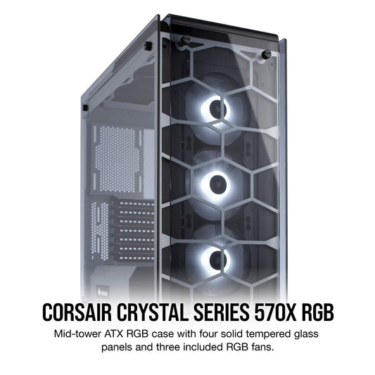 CORSAIR CRYSTAL 570X RGB Mid-Tower Case, 3 RGB Fans, Tempered Glass - White (CC-9011110-WW)