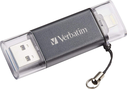 Verbatim 64GB iStore 'n' Go Dual USB 3.0 Flash Drive for Apple Lightning Devices, Graphite 49301