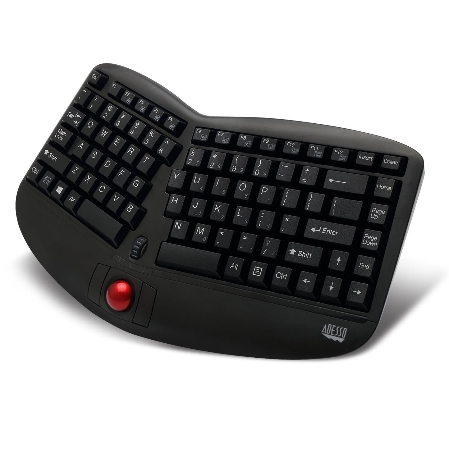 Adesso WKB-3150UB - Wireless Ergonomic Keyboard with Built-in Removable Trackball and Scroll Wheel, Split Key, Long Battery Life, Small and Portable -Compatible for Laptop/Desktop/PC/Windows XP/7/8/10