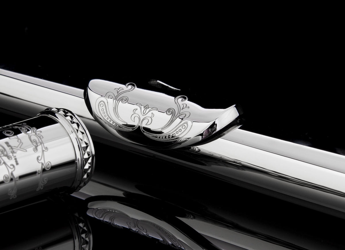 Engraved Glory Closed Hole C Flute for Band, Orchestra, With Case, Tuning Rod and Cloth,Joint Grease and Gloves, Engraved Silver Nickel Color flute