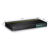 TRENDnet 16-Port Gigabit PoE+ Switch, 16 x Gigabit PoE+ Ports, TPE-TG160g, 246W PoE Power Budget, 32 Gbps Switching Capacity, Desktop Switch, Ethernet Network Switch, Metal, Lifetime Protection