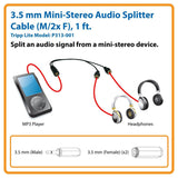 Tripp Lite P313-001 1 Foot Stereo Splitter Cable 3.5MM MALE/2 X 3.5MM Female