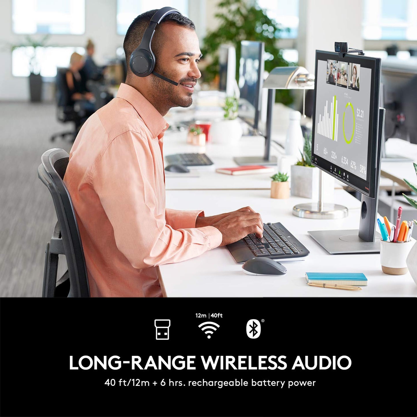 Logitech H800 Bluetooth Wireless Headset with Mic for PC, Tablets and Smartphones